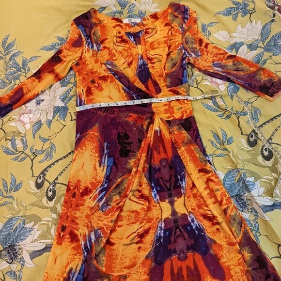 𝅺my Tribe multicolor side ruched long sleeve stretch knit dress size m euc - Picture 3 of 6